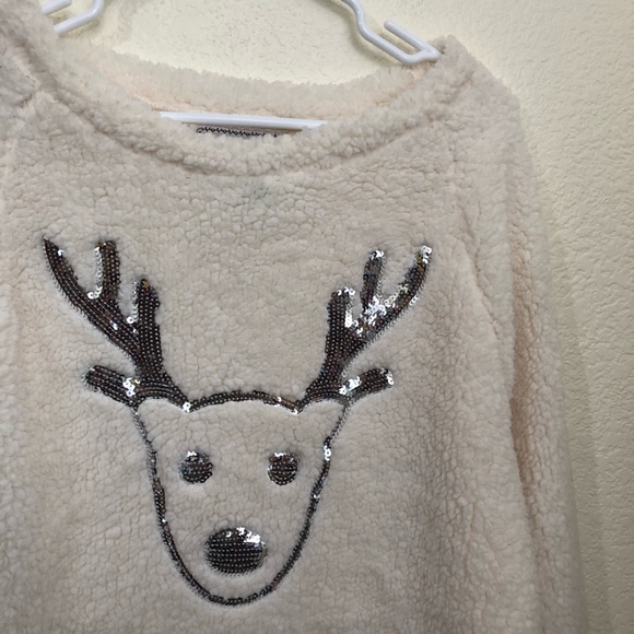 WITH LOVE DEREK Womens Medium Fluffy Christmas Sweater Sequin Reindeer Pullover - Picture 2 of 9